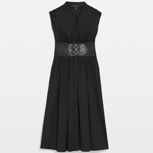 NWT - White House Black Market Petite Sz 4P Cap Sleeve Belted Midi Dress Black